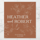 Terracotta Burnt Orange Botanische Hochzeit Weinetikett (Einzelnes Label)