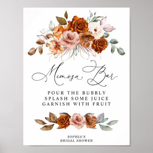Terracotta Burnt Orange Bridal Shower Mimosa Bar Poster (Vorne)