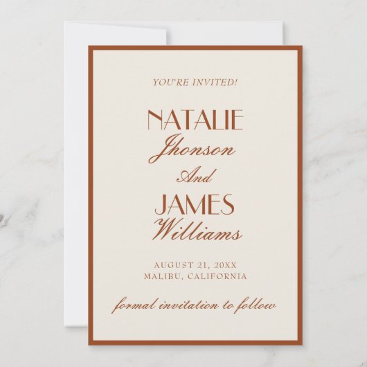 Terracotta Burnt Orange Cream Old Money Wedding Save The Date (Rückseite)