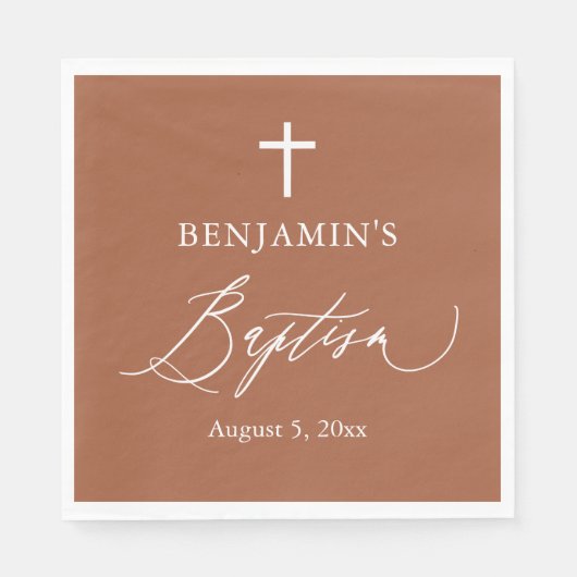 Terracotta Burnt Orange Cross Taufpapier Napkin Serviette (Vorderseite)