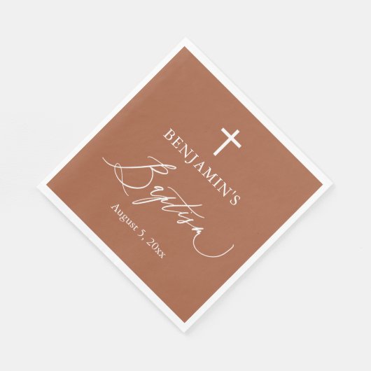 Terracotta Burnt Orange Cross Taufpapier Napkin Serviette (Ecke)