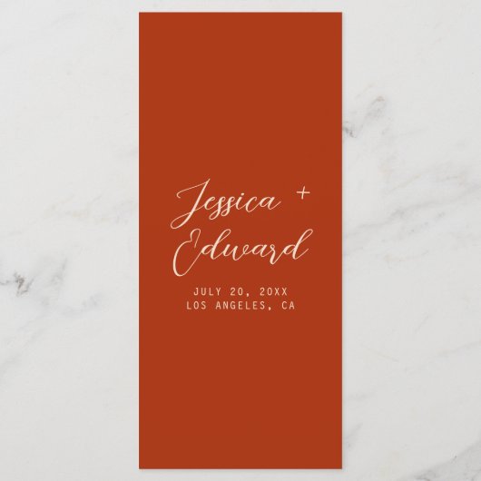 Terracotta Burnt Orange Einfache Moderne Menükarte (Rückseite)