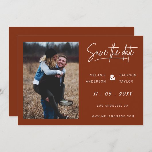 Terracotta Burnt Orange Einfaches handgeschriebene Save The Date (Vorne/Hinten)