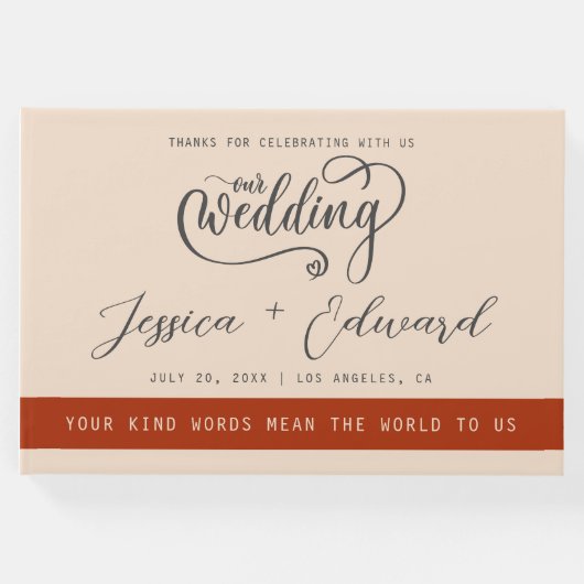 Terracotta Burnt Orange Elegante Moderne Minimalis Gästebuch (Vorderseite)