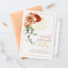 Terracotta Burnt Orange Eukalyptus Floral Wedding Folieneinladung