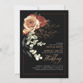 Terracotta Burnt Orange Floral Black Boho Wedding Einladung (Vorderseite)