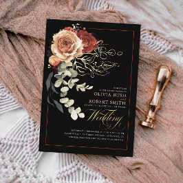 Terracotta Burnt Orange Floral Black Boho Wedding Folieneinladung