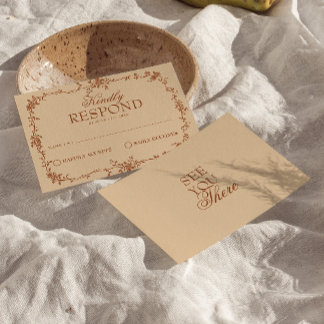 Terracotta Burnt Orange Floral Boho Wedding RSVP Karte