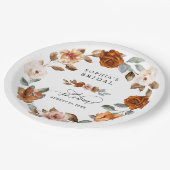 Terracotta Burnt Orange Floral Bridal Shower Pappteller (Schrägansicht)