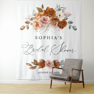 Terracotta Burnt Orange Floral Bridal Shower Wandteppich