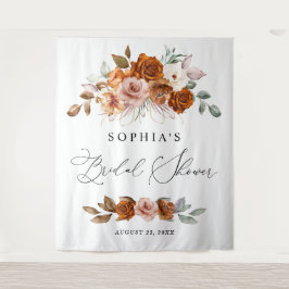 Terracotta Burnt Orange Floral Bridal Shower Wandteppich