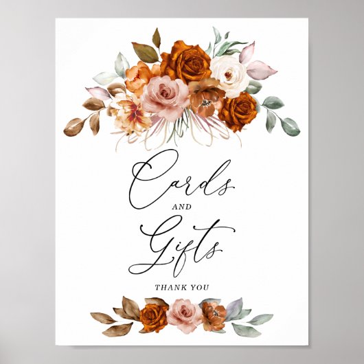 Terracotta Burnt Orange Floral Cards & Gifts Sign Poster (Vorne)