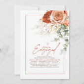 Terracotta Burnt Orange Floral Engagement Party Einladung (Vorderseite)