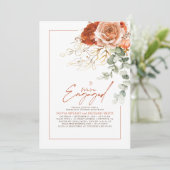 Terracotta Burnt Orange Floral Engagement Party Einladung (Stehend Vorderseite)