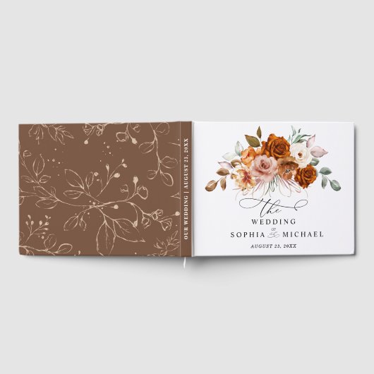 Terracotta Burnt Orange Floral Wedding Guest Book Gästebuch (Voll)