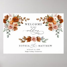 Terracotta Burnt Orange Floral Wedding Poster