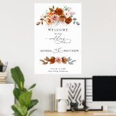 Terracotta Burnt Orange Floral Wedding Poster (Heimbüro)