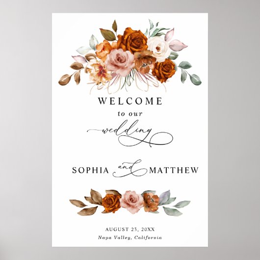 Terracotta Burnt Orange Floral Wedding Poster (Vorne)
