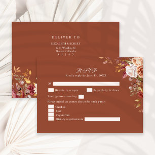 Terracotta Burnt Orange Floral Wedding RSVP Card Dankeskarte