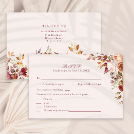 Terracotta Burnt Orange Floral Wedding RSVP Card Dankeskarte