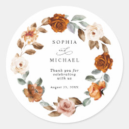 Terracotta Burnt Orange Floral Wedding Runder Aufkleber
