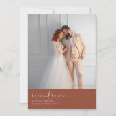 Terracotta Burnt Orange Foto Wedding Dankeskarte (Vorderseite)