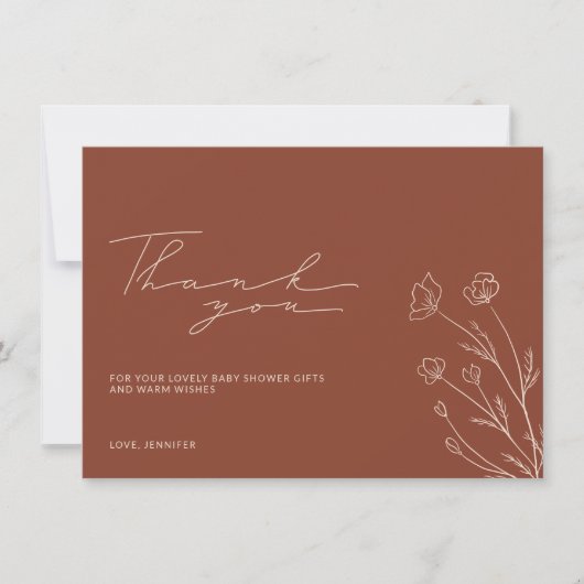 Terracotta Burnt Orange Ivory Beige Babydusche Dankeskarte (Vorderseite)