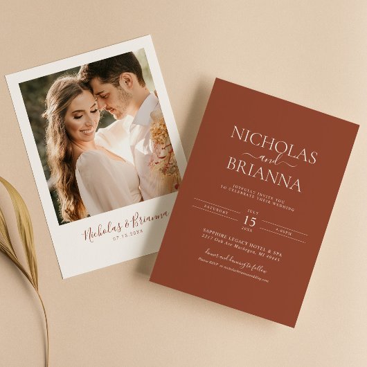 Terracotta Burnt Orange Minimalistisch Wedding Fot Einladung