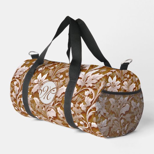 Terracotta Burnt Orange Modernes botanisches Boho Duffle Bag (Rechte Ecke)