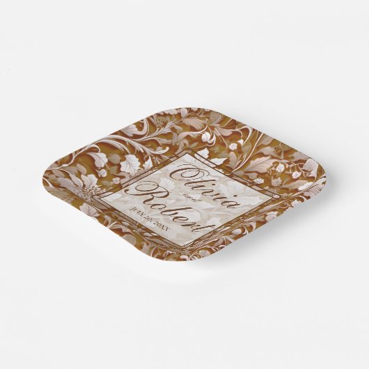 Terracotta Burnt Orange Modernes botanisches Boho Pappteller (Gewinkelt)