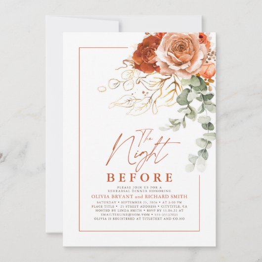 Terracotta Burnt Orange Probe Abendessen Einladung (Vorderseite)