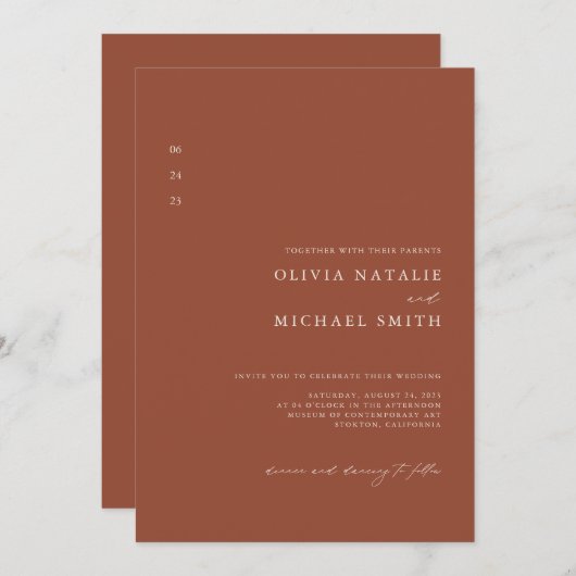 Terracotta Burnt Orange QR Code in einer Hochzeit Einladung (Vorne/Hinten)