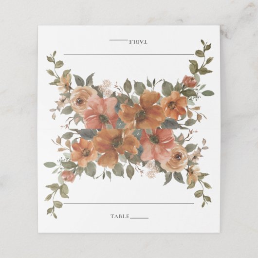 Terracotta Burnt Orange Rust Hochzeit im Herbst Platzkarte (Außenseite Aufgefaltet)