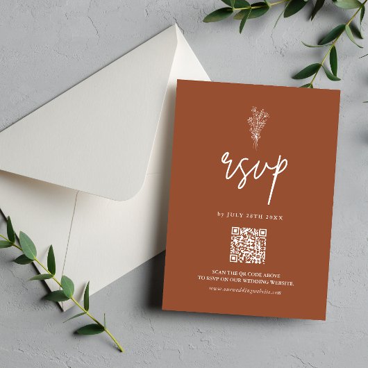 Terracotta Burnt Orange Rustic Wedding QR Code RSVP Karte