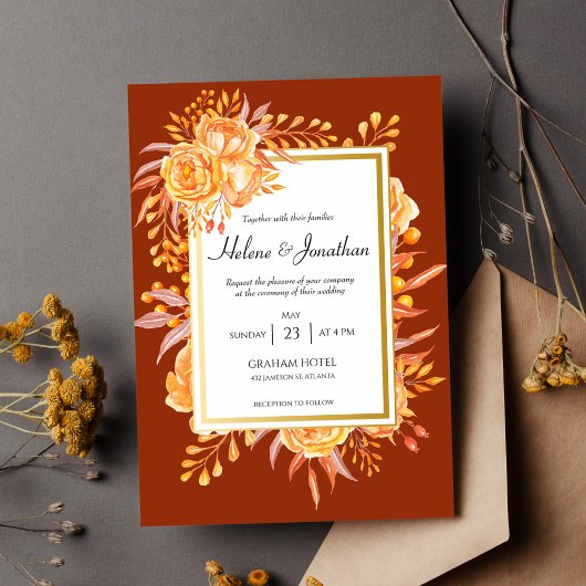 Terracotta Burnt Orange Rustikale Hochzeit Einladung