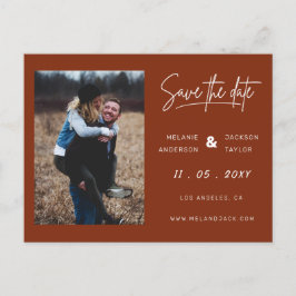 Terracotta Burnt Orange Simple Foto Save the Date Ankündigungspostkarte