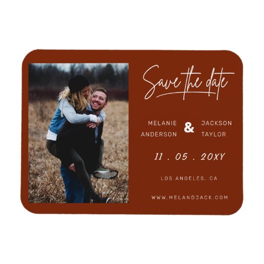 Terracotta Burnt Orange Simple Handwriting Foto S Magnet (Horizontal)