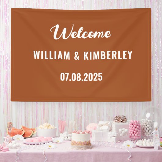 Terracotta Burnt Orange Simple Modern Wedding Banner (Party)