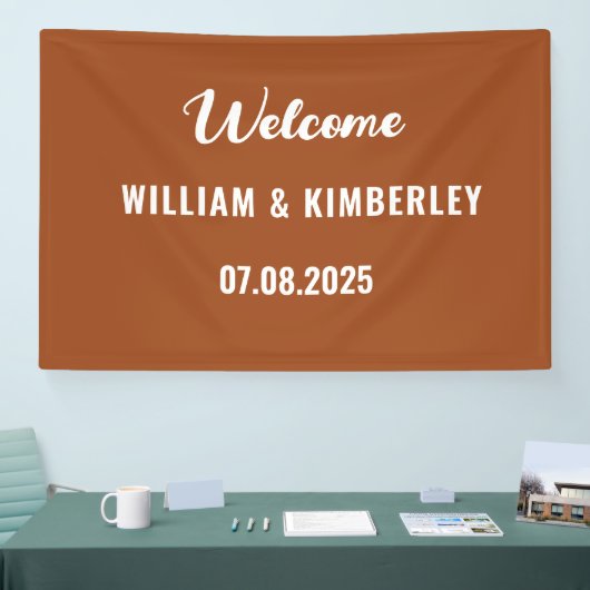 Terracotta Burnt Orange Simple Modern Wedding Banner (Messe)