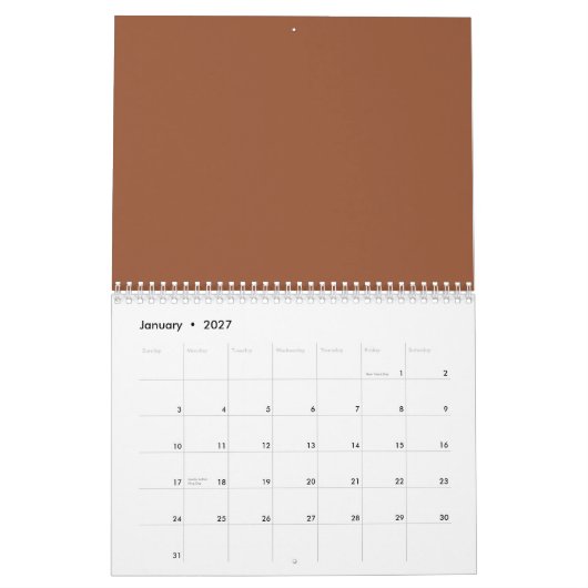 Terracotta Burnt Orange Solid Color Kalender (Jan 2027)