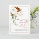 Terracotta Burnt Orange & White Floral Wedding Einladung (Stehend Vorderseite)