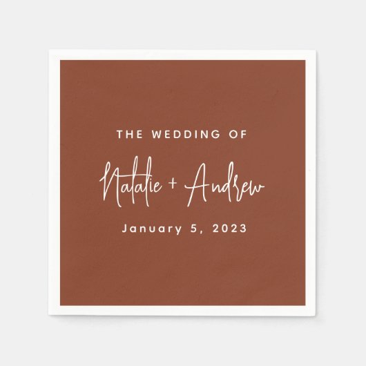 Terracotta Burnt Umber Classic Script Wedding Serviette (Vorderseite)