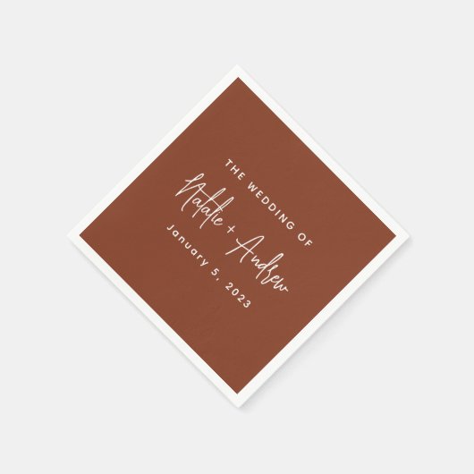 Terracotta Burnt Umber Classic Script Wedding Serviette (Ecke)
