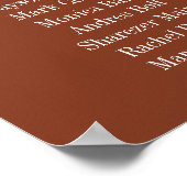 Terracotta Burnt Umber Script 9 Seat Chart Poster (Ecke)
