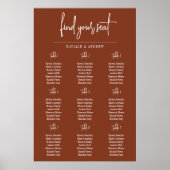 Terracotta Burnt Umber Script 9 Seat Chart Poster (Vorne)