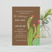 Terracotta Cactus Desert Mexico Wasserfarbenhochze Einladung (Stehend Vorderseite)