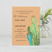 Terracotta Cactus Desert Mexico Wasserfarbenhochze Einladung (Stehend Vorderseite)