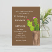 Terracotta Cactus Desert Mexico Wasserfarbenhochze Einladung (Stehend Vorderseite)