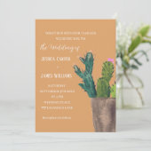 Terracotta Cactus Desert Mexico Wasserfarbenhochze Einladung (Stehend Vorderseite)