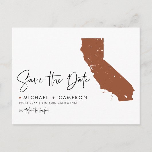 Terracotta California QR-Code Save the Date Ankündigungspostkarte (Vorderseite)